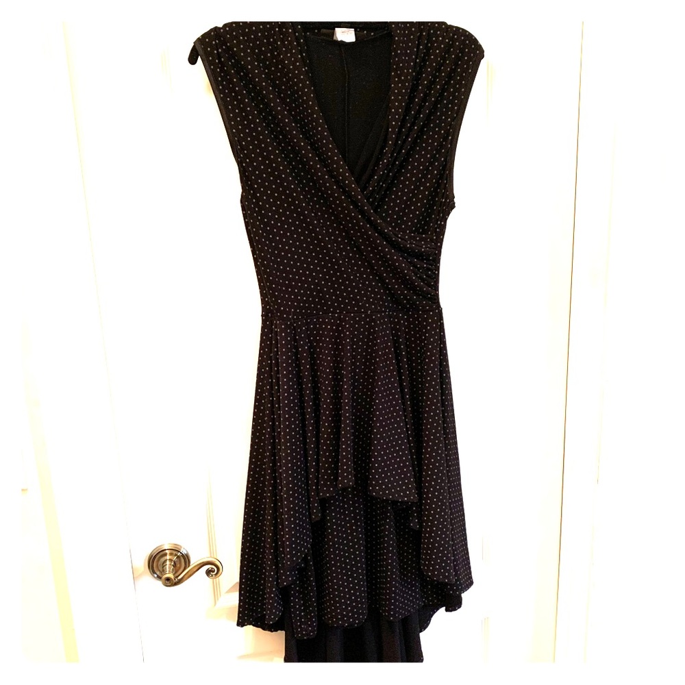 Pyramid Collection Black Polkadot dress high-lo